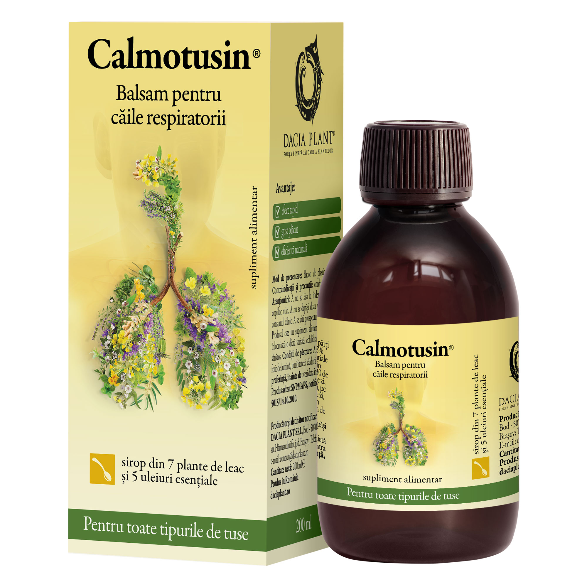 Calmotusin sirop cu miere de salcam (Balsam pt caile respiratorii) Dacia Plant – 100 ml